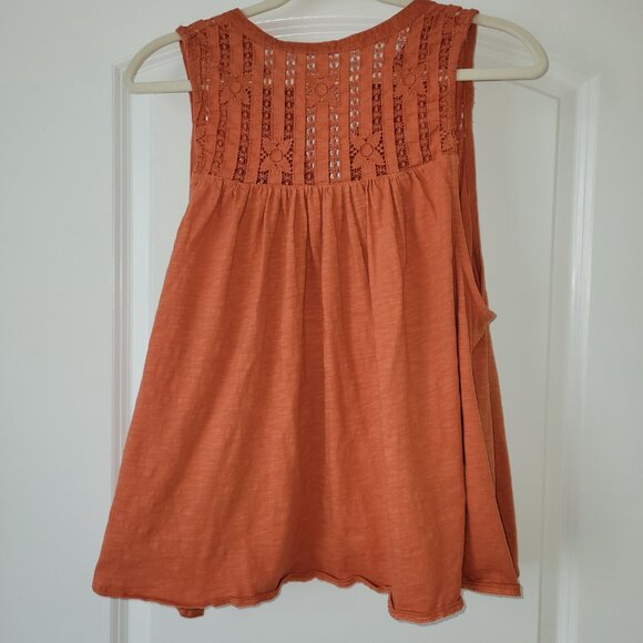 Free People Burndt Orange Top Sunkissed Flowy Lace Inset Sleeveless Top Medium - Picture 3 of 9